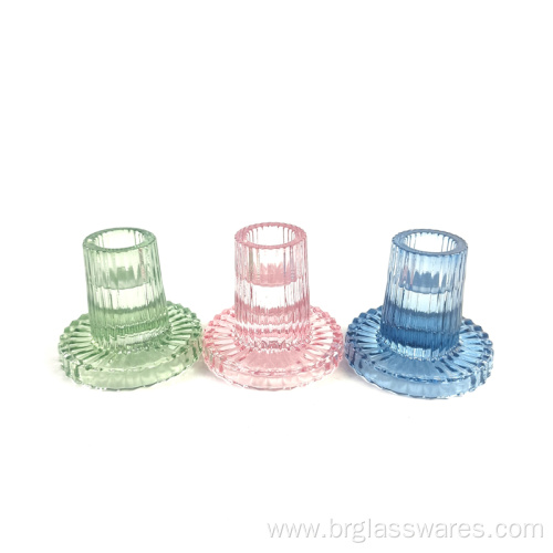 Colored Glass Taper Candle Holder With ribbed Design